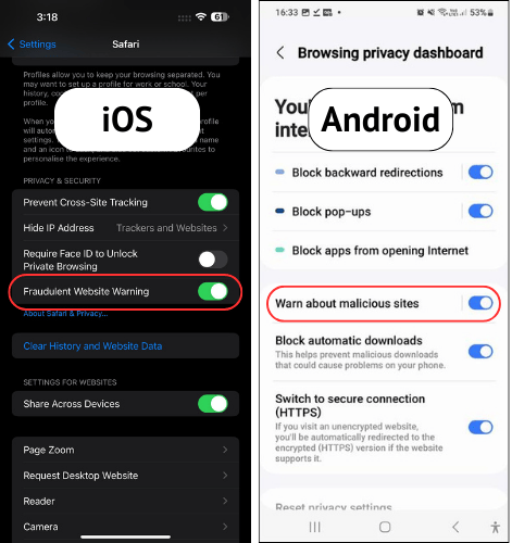 warn about malicious sites - qr code scanner apps feature for ios and android users